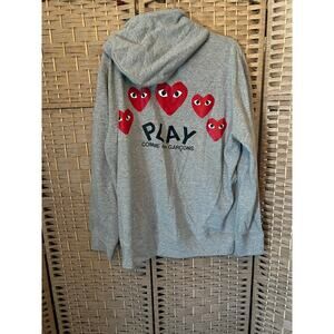 NWOT Comme Des Garcons CDG PLAY Multi Heart Zip Up Hoodie Gray, XXL